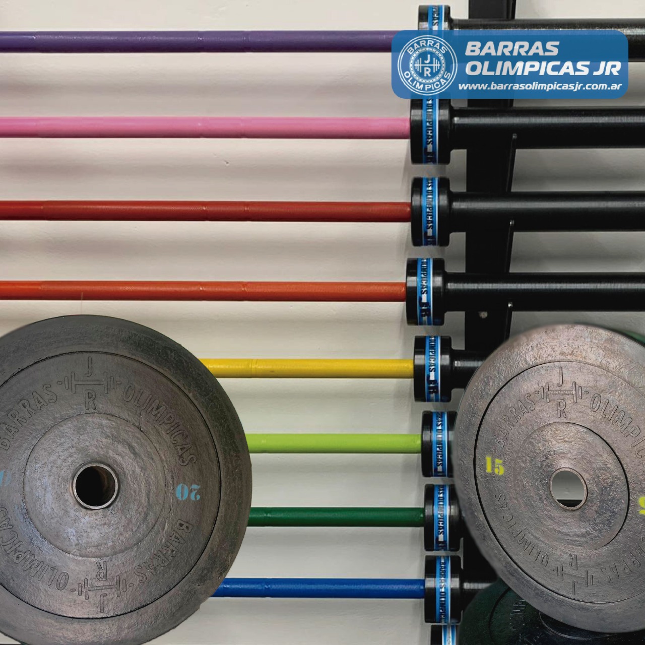 1 Barra de 20 kg + 100 kg bumper + 1 par de topes – PROMO N° 1